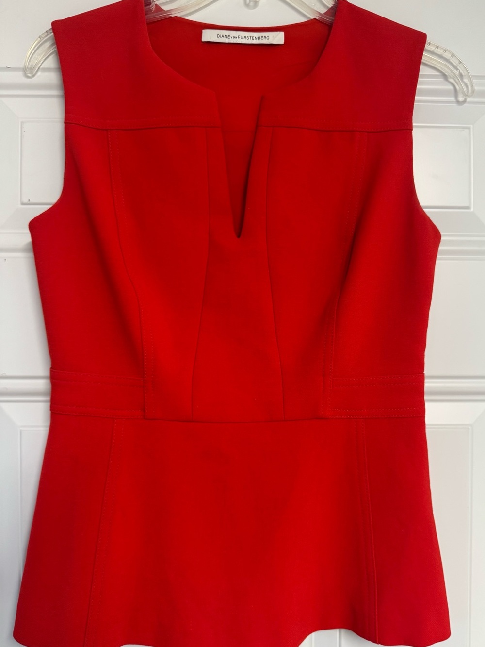 Diane Von Furstenberg Red Sleeveless Peplum Top